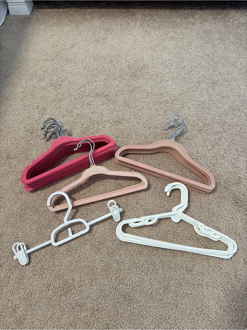 Kids Non-Slip Velvet & Plastic Hangers - Pink, Blush & White